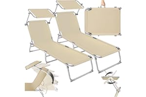 ‎TECTAKE tectake 2er Set Liegestuhl Garten mit Sonnenschutz, Gartenliege klappbar, Balkon oder Terrassen Liege mit Verstellbarer Rückenlehne, Strandliege mit Sonnendach, bis zu 110 kg belastbar - beige
