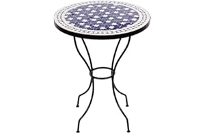 ‎ALBENA MAROKKO GALERIE albena Marokko Galerie Maar Marokkanischer Mosaiktisch 60 cm rund (Maar: blau/Weiss) Marokkanischer Mosaiktisch | Orientalischer Tisch | Bistrotisch | Gartentisch | Haus & Garten