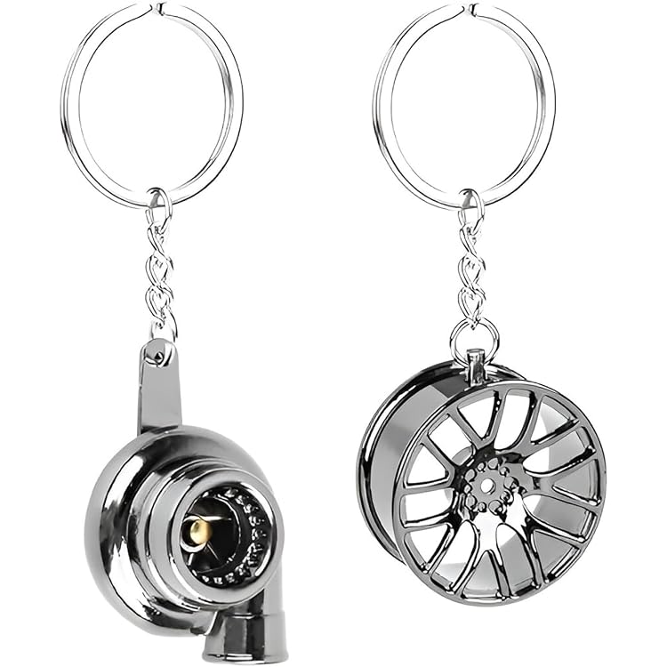 Porte-Clés Voiture Hoxfly - Lot De 5 Modèles Métal (Clé, Roue, Frein, Turbo, Levier) - Argent