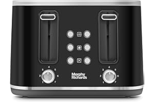 Morphy Richards Motive 4 Slice Toaster, Browning Controls, Reheat, Cancel & Defrost Settings, Bread Lever, Removeable Crumb Tray, Electromagnet Cover, 1600W, Black, 242801