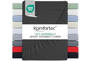‎KOMFORTEC Komfortec Spannbettlaken Jersey 100% Baumwolle – 140x200 cm – 135g/m² – Weich, Atmungsaktiv & Hautfreundlich – Mit Rundumgummi – Oeko-Tex Zertifiziert – Für Boxspring, Topper & Matratzen – Anthrazit