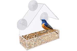 RMENOOR Mangeoire pour Oiseaux de Fenêtre Acrylique Transparent Bird Feeder Étanche La Pluie Mangeoire Oiseaux Bac d'alimentation Coulissant Amovible avec 3 ventouses Mangeoires pour Bird