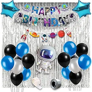 Party Propz Space Theme Birthday Decoration Kit - 49Pcs for Boys Space Birthday Supplies Metallic Balloon, Bunting, Happy Bday Banner, Foil Curtain,Star and Astronaut Foil Balloons Combo Girl