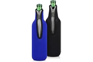 kwmobile Set of 2 Neoprene Bottle Coolers Sleeves for 330-500ml Bottle - Keep Beer, Soda, Soft Drinks Cool - Black/Blue