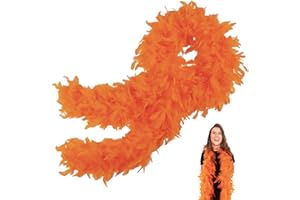 POPOYU Orange Boa en Plumes,2M/6.6ft Boa à Plumes Unisexe,80g Boa Plumes pour DIY Accessoire de Déguisement, Charleston Carnaval Fête Costumée, Décoration Halloween Noël Mariage Cosplay