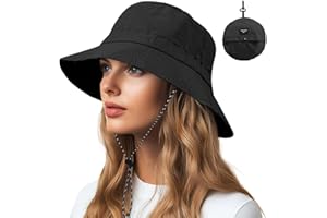 AIYVELU Chapeau de pluie femme, Soleil anti UV protection, Visière femme, Pliable, Large bord, Pêche à cheval queue, Noir