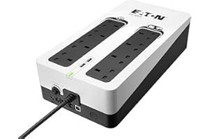 Eaton 3S 850B UPS - Off Line Uninterruptible Power Supply - 3S850B - 850VA (8 BS outlets, 2 USB Type-A ports, Quiet, Shutdown software) - USB interface (cable included) - Black&White