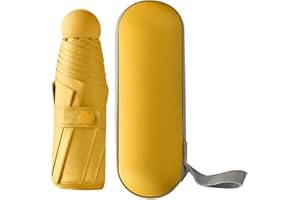 JODSEN Mini Paraguas del Sol, 6 varillas Paraguas Plegable de Viaje Paraguas de Viaje Portátil Pequeño Paraguas UV con Funda de Cápsula Paraguas Plegable con Bolsa para Paraguas y Estuche de Viaje (Yellow)