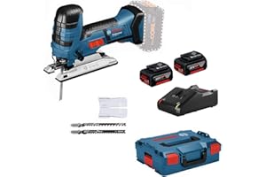 Bosch Professional GST 18V-LI S (avec 2 batteries 4,0 Ah + chargeur, 3 lames pour bois, capot de recouvrement, calage L-BOXX, L-BOXX 136)