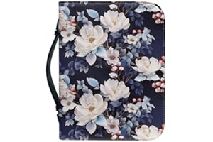 Kuiaobaty White Camellia Flowers Bible Cover Case for Women, Countryside Floral Handle Book Organizer for Ladies Girls