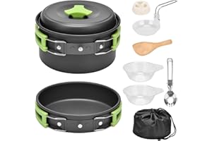 QUETA Qtiwe Juego de vajilla de Camping, Camping Cookware Outdoor Libre, Camping Utensilios de Cocina Plegable de 10 Piezas para Senderismo, Picnic, Barbacoa, Certificado por la FDA