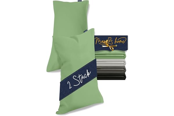 Marie´s Home 2-pack kuddar örngott, 40 x 80 cm, salvia | 100 % bomull, dragkedja, Oeko-Tex Standard 100, hudvänlig, lättvårdad, tvättbar upp till 60 °C
