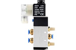 EXLECO 24 V DC Válvula solenoide neumática Válvula solenoide eléctrica 1/4" 5 vías 2 posiciones con conector silenciador solenoide válvula de aire comprimido aluminio regulador de gas