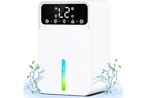 HONMICON Portable Dehumidifier, 28dB Ultra-Quiet Dehumidifiers for Home, 1500ML Water Tank, Automatic Defrost, Supports Dehumidification of 320 Sq.ft, 7 Colorful Lights & Sleep Mode, Drying Clothes, 12H Timer