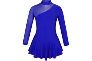Freebily Vestido de Danza Patinaje Sobre Hielo para Niña Leotardo de Manga Larga Maillot de Gimnasia Rítmica Competición Vestido de Bailarina Ballet