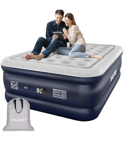 Get Fit Air Bed With Built In Electric Pump - Premium Single Airbed Quick Blow Up Bed With Headboard Free Inflatable Pillow Elevated Inflatable Air Mattress For Outdoor Camping Navy White
