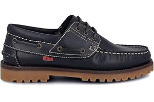 PAYMA - Zapatos Náuticos Sport Casual Hombre, Mujer, Niño. Clásicos 3-Ojales de Piel. Piso de Goma. Tallas Grandes 45 46 47. Colores: Marrón, Azul Marino, Negro. Cierre Cordones o Contacto