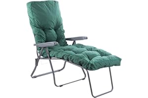 Alfresia Garden Sun Lounger with Classic Cushion - Charcoal Frame Adjustable Reclining Outdoor Chair, Foldable Garden Sun Lounger, Choice of Prints (Green)