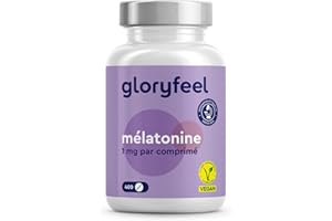 GLORYFEEL Complément de Mélatonine Pur, 400 Comprimés (environ 12 mois), Support pour le Sommeil*, Meilleur Repos, Somnifère Fortement Dosée, 100% Végétalien, Sans Additifs et Arômes Artificiels