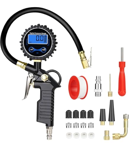 Original Einhell Tyre Filler Meter Digital (Compressor Accessories, Digital Pressure Gauge, Working Pressure 0-13 Bar, Exhaust Valve, 40 cm Hose