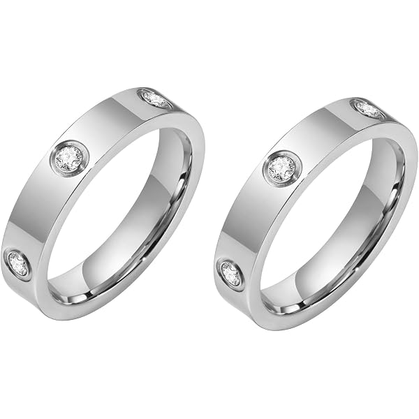 Bagues D'Amour Pour Femme En Acier Inoxydable Plaqué Or 18K - Zircon Cubique, Duo De Bagues, Cadeau Saint-Valentin