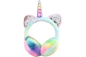 IHCEMIH Ear Muffs Girls Women Earmuffs Fluffy Plush Adjustable Unicorn Sequins Cat Earmuff Winter Accessories Ear Warmers Running Skiing Ears Covers Protectors from Wind Cold Outdoor Gift for Children