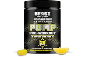 BEAST PHARM Beast Pump Non Stim Pre Workout Powder - 30 Servings - Stim Free Preworkout - Lemon Sherbet