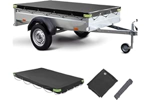 HJZ Anhängerplane Flachplane Hochplane Planenseil 207x114x9 cm Wasserdicht Winddichte Reißfeste Abdeckung Abdeckplane, Gewebeplane Plane für Stema PKW Anhänger F750 DBL 750 850 F FT7.5 Hänger Schwarz 600D