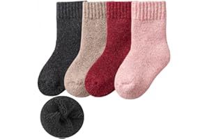Himcus 4 Pairs Kids Boys Girl Thermal Merino Wool Socks Toddler Winter Warm Calf Solid Socks Set