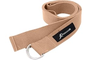 PROSOURCEFIT Prosource Fit Metal D-Ring Yoga Strap 8’ Durable Cotton for Stretching and Flexibility