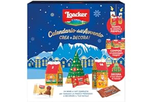 Loacker, Calendario dell'Avvento 2025 con 24 Bontà Loacker, Wafer e Cioccolatini in 10 Gusti Diversi, Cofanetto Blu con Kit per Decorare le tue Feste, Idea Regalo per Natale
