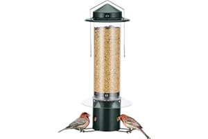 Kingsyard Squirrel-Proof Bird Feeder w/3 Feeding Ports, Heavy Duty Metal Tube Birdfeeder for Wild Bird, 5LBS Mixed Seed Capacity, w/Hanger, Green