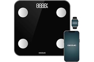 Cecotec Bilancia da bagno intelligente con App Surface Precision Smart. Bluetooth e 24 parametri, dimensioni 30 x 30 cm, 4 sensori, capacità massima 180 kg, funzionamento a batteria