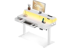 OffiGo Biurko elektryczne z regulacją wysokości, 120 cm, z 2 szufladami, biurko ze stojakiem na monitor i półką na klawiaturę do biura, białe