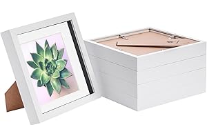 Nicola Spring 5 Piece 8 x 8 3D Shadow Box Photo Frame Set - Craft Display Picture Frame with 6 x 6 Mount - Glass Aperture - White/White