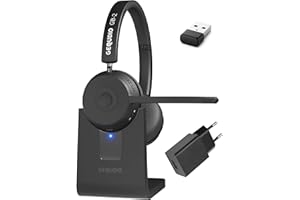 GEQUDIO GB-2 Cuffie con microfono Bluetooth | Cuffie senza fili | Cancellazione del rumore passivo | 2 dispositivi contemporaneamente (cellulare, PC, laptop) | Wireless (con stazione di ricarica, USB