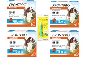 FRONTPRO Kautabletten für Hunde 10-25 kg 12-Monats-Set zum Schutz gegen Zecken und Flöhe mit Zeckenzange: Schützt bis zu 12 Monate