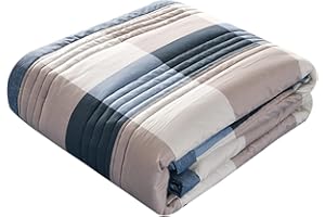 CHICKWIN-SHOP Chickwin Quilted Bedspreads, Print Coverlets Microfiber Comforter Lightweight Easy Care Sofa Blanket Throw for Single Double King Size - All Season (Blue Plaid,200x230cm)