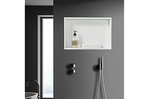 NEUHAUS [neu.haus] Mensola da Incasso per Bagno Nicchia da Parete in Acciaio Inox Mensola Muraria Rettangolare 47 x 32 x 10 cm Bianco Opaco