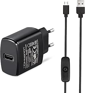HOMESPOT Netzteil 3A/5V EU Ladeger&auml;t inkl. 1,5M Micro USB Kabel mit EIN/Aus Schalter USB Ladeger&auml;t EU Stecker Micro USB Kabel Netzschalter Kompatibel mit Raspberry Pi 3