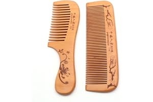 QICHENG&LYS Handmade Wooden Hair Comb for Curly Wide Toothed Wooden Comb, Anti Static and Barrier Free Hand Brushing Beard Hair Suitable for Women, Male Static Natural Wood Sandalwood Comb (2PCS/B)