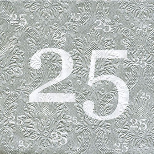 Servietten 25 Silberhochzeit mit Prägung 20 Stück, 3-lagig 33x33cm