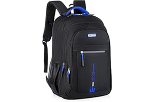 UIEAMSIO Plecak szkolny dla chłopców, torba szkolna z kieszenią na laptopa, odblaskowy dla nastolatków, duży, wodoszczelny, w paski, do szkoły, wędrówek, podróży, biznesu, czarny, 32 x 48 x 18 cm, czarny,