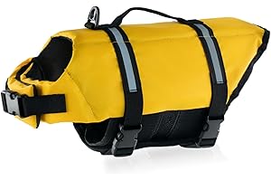 FANSU Gilet de Sauvetage pour Chien avec Poignée, Gilet de Sauvetage Réglable pour Chiens de Petite, Moyenne et Grande pour Sécurité de l'eau Plage, Piscine (L,Jaune)