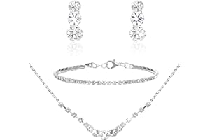 Gjinxi Silber Schmuck-Set für Frauen, Strass Halskette Armband Dangle Ohrringe Set, Kristall Braut Hochzeit Partei Schmuck-Sets für Braut Brautjungfer Formale Halloween Kostüm Zubehör