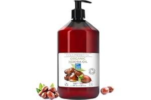 BLEU & MARINE BRETANIA Huile de Jojoba Bio Pure et 100% Naturel: Huile Visage, Hydratant Cheveux et Barbe, Anti Âge, Huile Démaquillante Visage, Sérum Cils, Huile Cuticules Ongles, Soin Peau Atopique - 500 ml