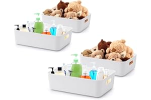 BigTron Storage Bin with Handle-Kitchen Pantry, Bathroom Vanity, Laundry, Health,Refrigerator and Beauty Product Supply Organizer, Under Cabinet Caddy (Standard - 4 Pack, White)