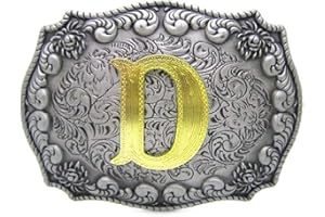 STARBRILLIANT Fibbie Per Cinture Western Da Uomo Con Lettere Iniziali Dalla A Alla Z Fibbie Per Cinture Da Cowboy Con Bordo Arrotolato, Nero Grigio