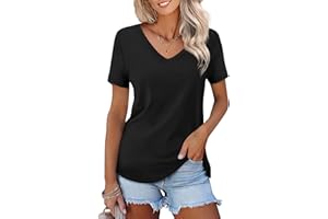 FGFD&OU Damska koszulka z długim rękawem, dekolt w serek, elegancka bluzka damska, solidna tunika, top dla kobiet