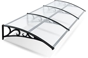 Jopassy Auvent pour Porte d'entrée 300 x 100 CM, Toit de Porte d'entrée en Aluminium et Polycarbonate, Porte d'entrée Trapézoïdale, Auvent en Tôle Trapézoïdale, Protection Contre la Pluie, Balcon